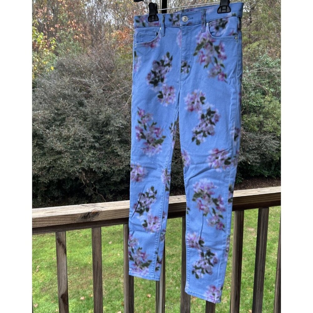 Hudson Barbara High Waist Skinny Ankle Jeans Pant Blue Blurred Floral USA Sz 28